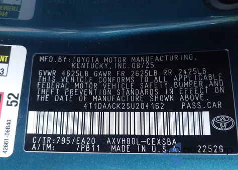 2025 Toyota Camry Se из США, поврежденный, VIN 4T1DAACK2SU204162